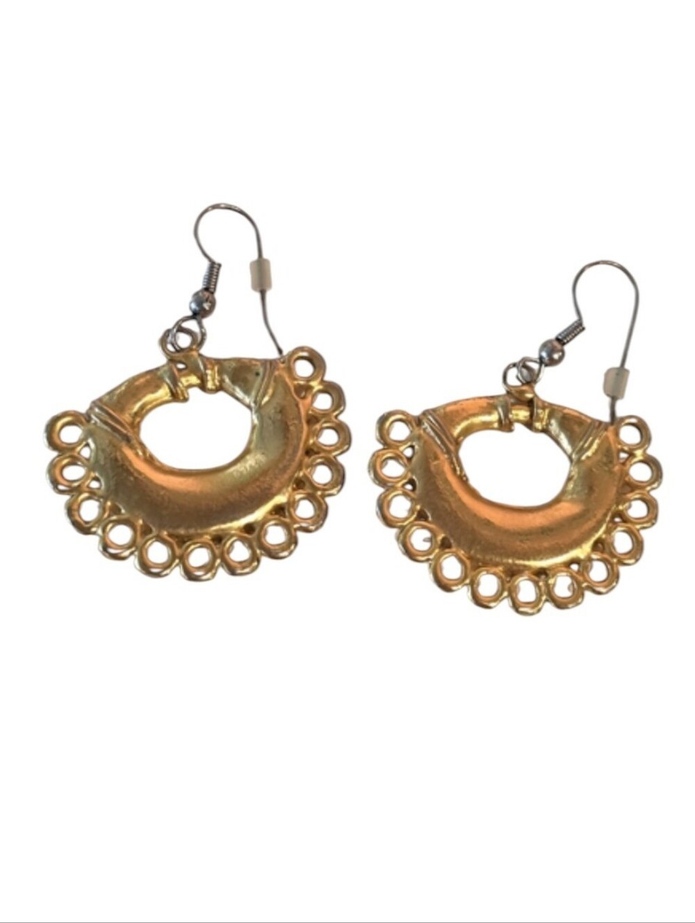 Vintage Pre Columbian Gold Tone Dangle Earrings 70s Boho Babe